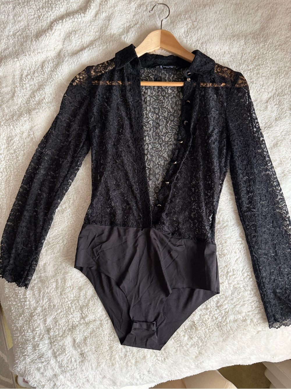 Zara Black Lace Long-Sleeve Bodysuit